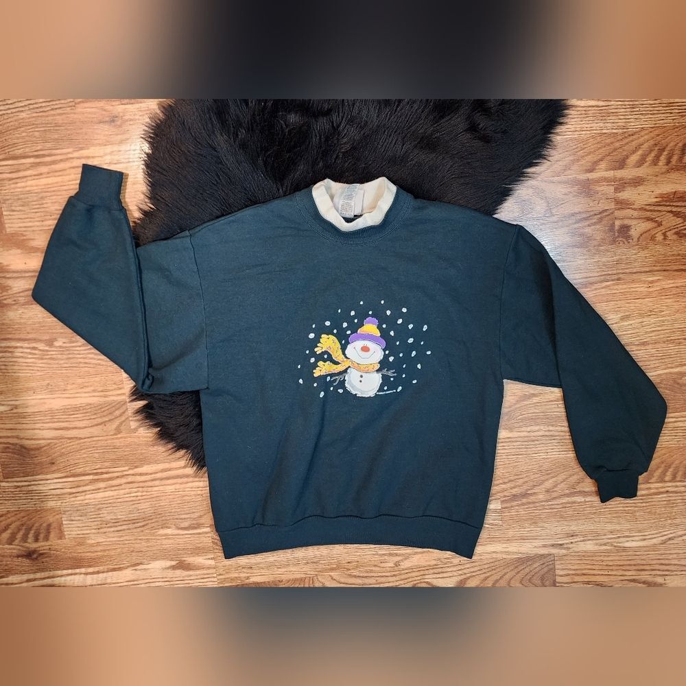 Vintage Hallmark Ugly Christmas Sweatee Snowman Double Collar Sweatshirt Size L